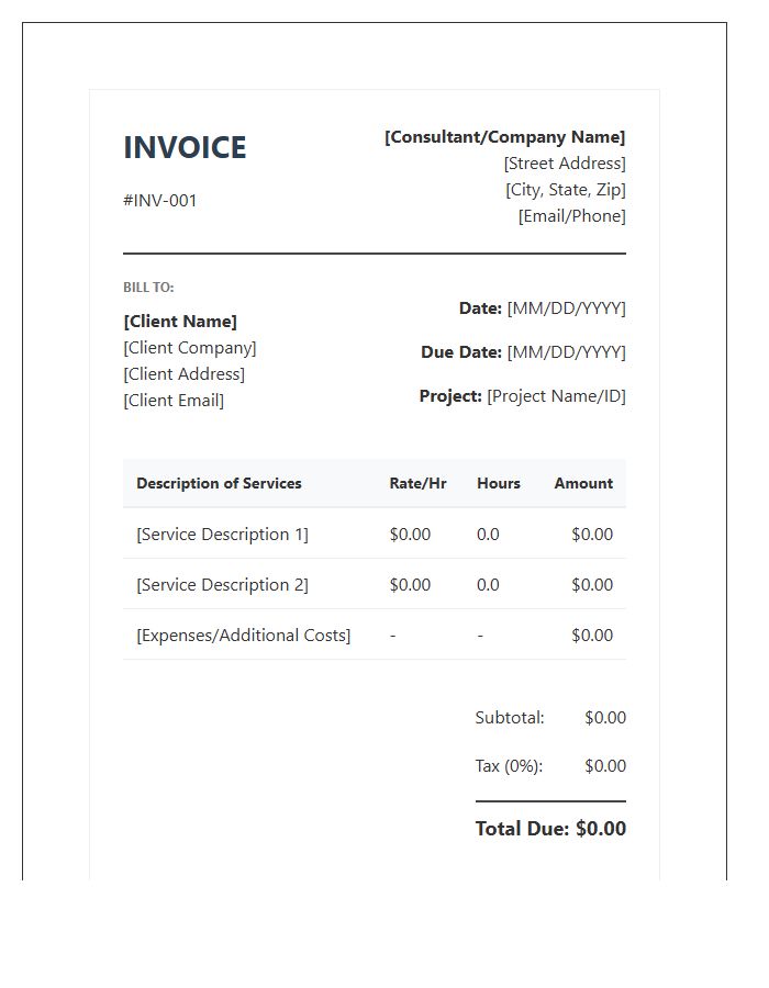 Consultant Billing Invoice Template Professional