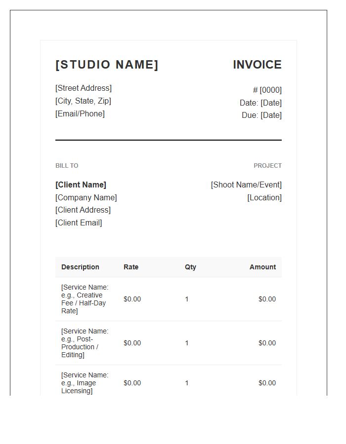 Photographer Business Invoice Template Professional