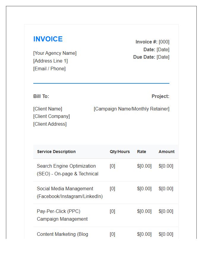 Professional Digital Marketing Invoice Template