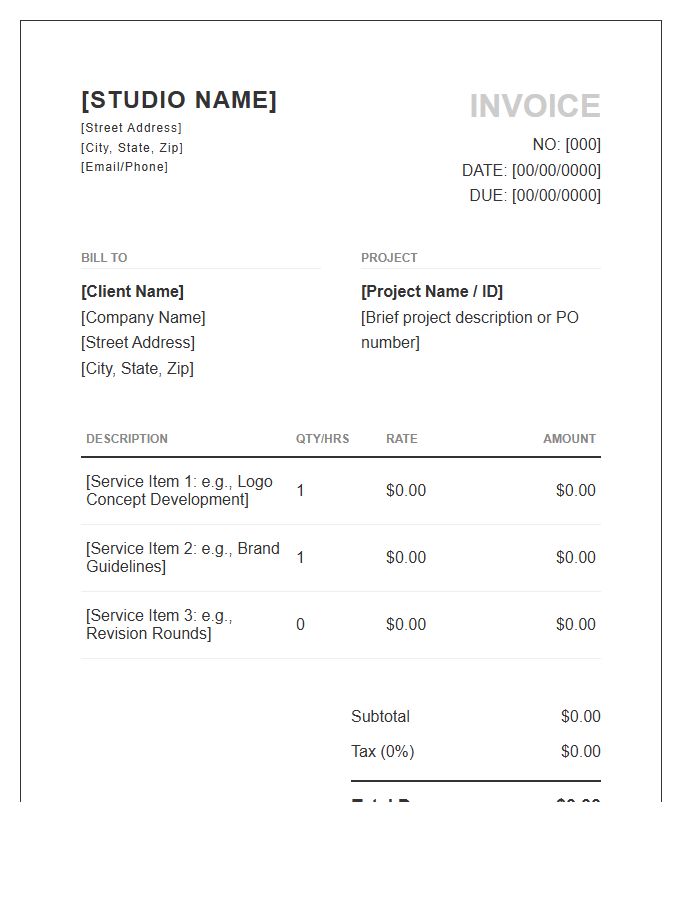 Professional Graphic Design Invoice Template