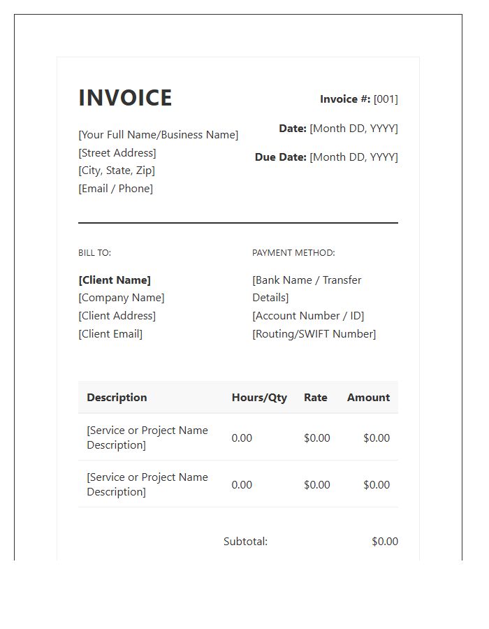 Professional Independent Contractor Invoice Template