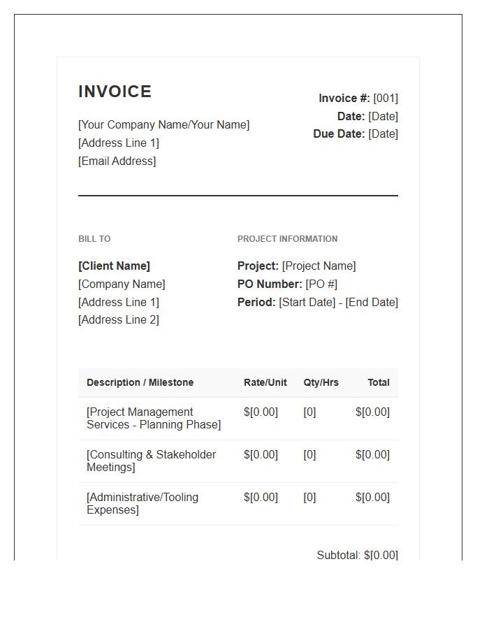 Professional Project Manager Invoice Template