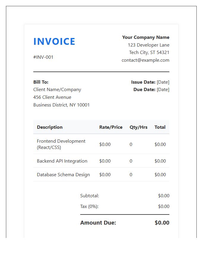 Professional Web Developer Invoice Template