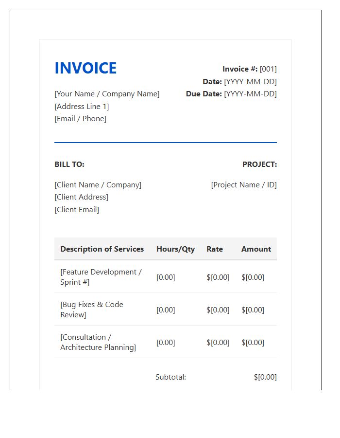 Software Engineer Professional Invoice Template