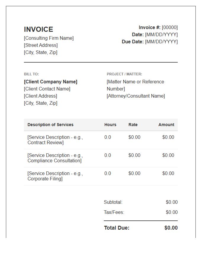 Business Law Consulting Service Invoice Template