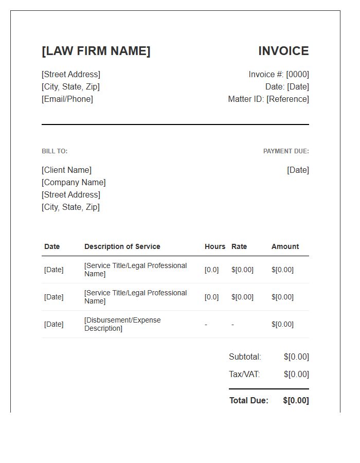 Commercial Legal Advisory Service Invoice Template