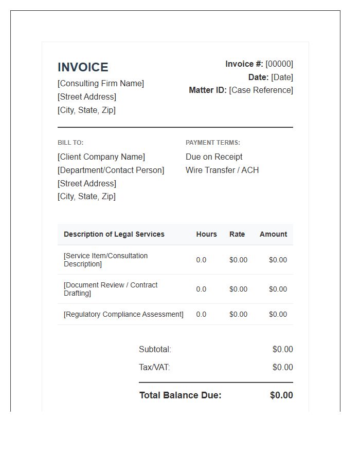 Corporate Legal Consulting Service Invoice Template