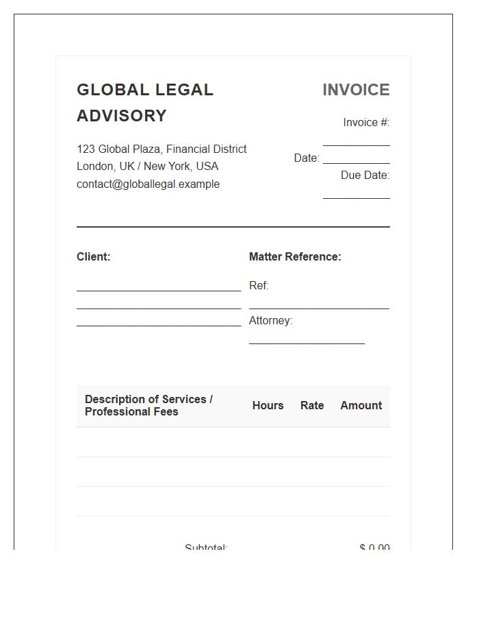 Global Legal Advisory Service Invoice Template