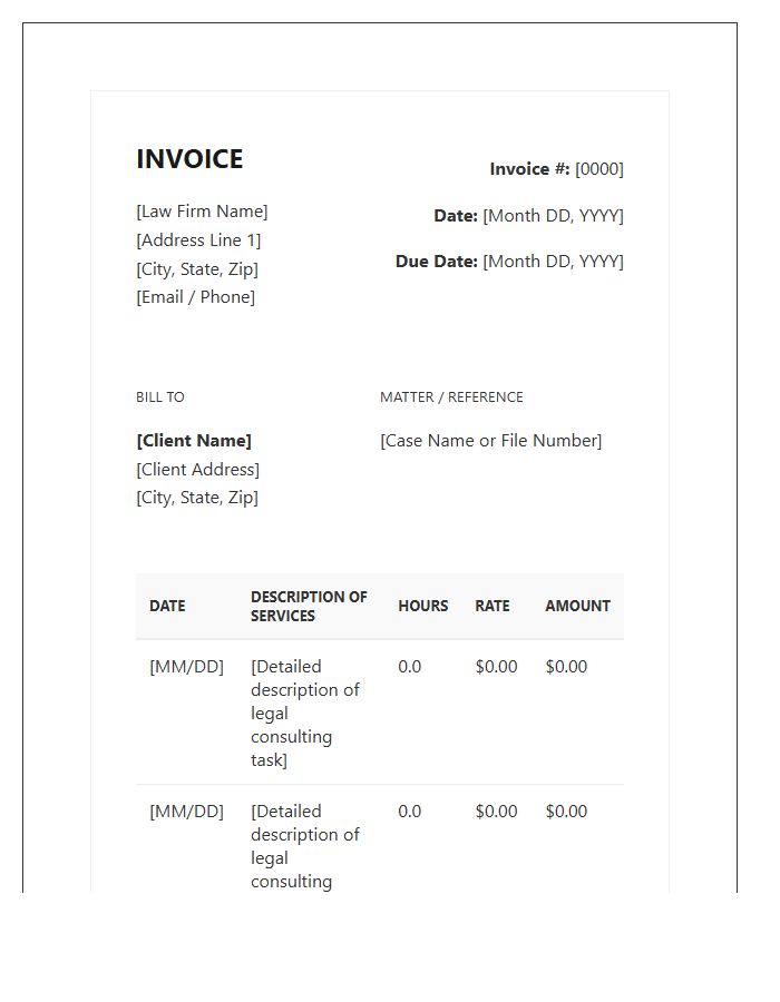 Hourly Rate Legal Consulting Invoice Template