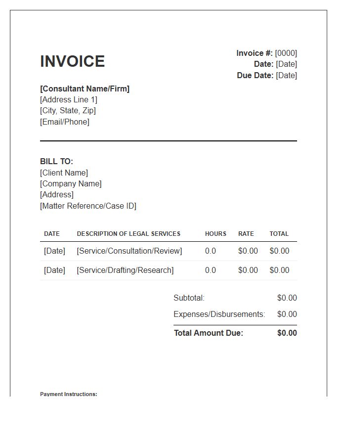 Independent Legal Consultant Service Invoice Template