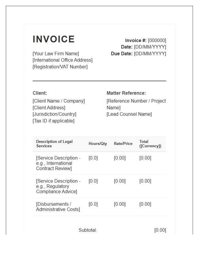 International Legal Consulting Service Invoice Template