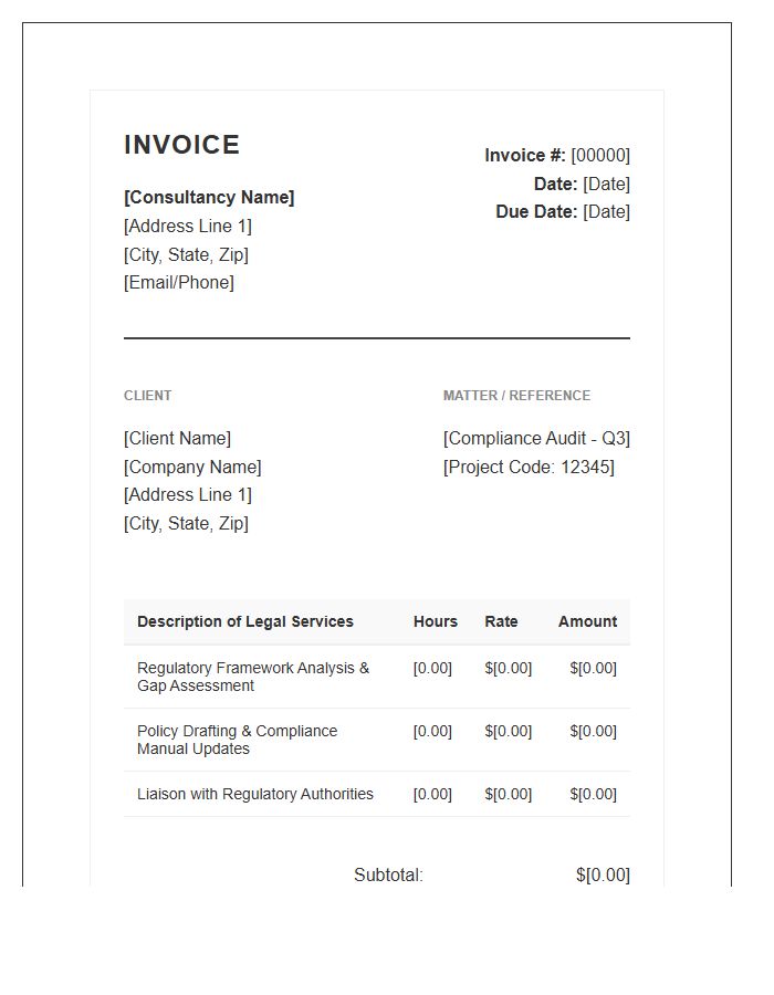 Regulatory Compliance Legal Consulting Invoice Template
