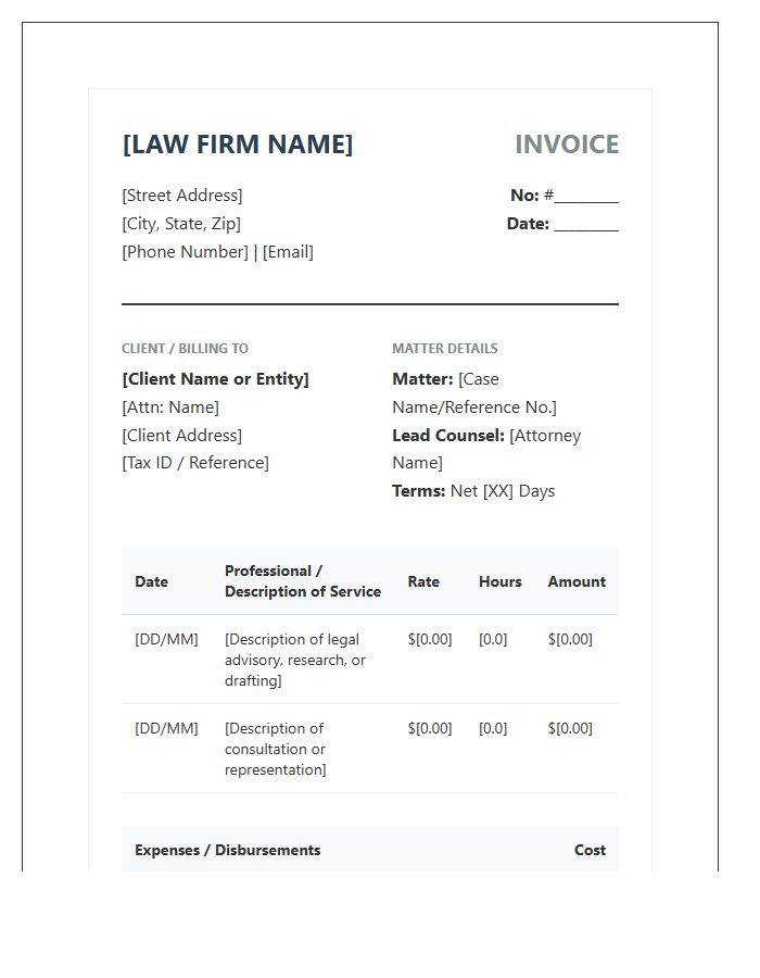 Specialized Legal Advisory Service Invoice Template