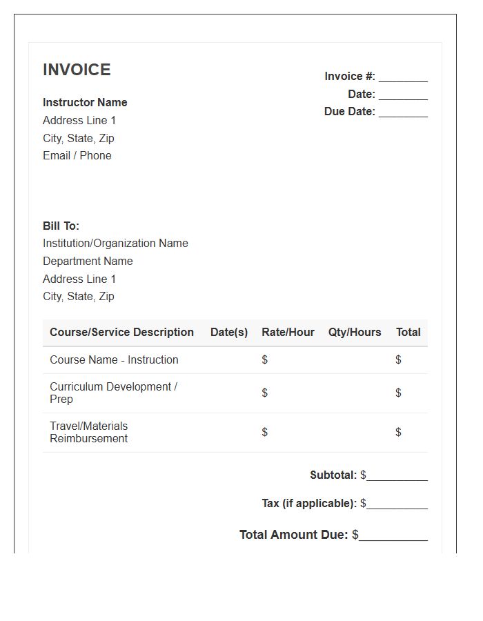 Continuing Education Instructor Invoice Template