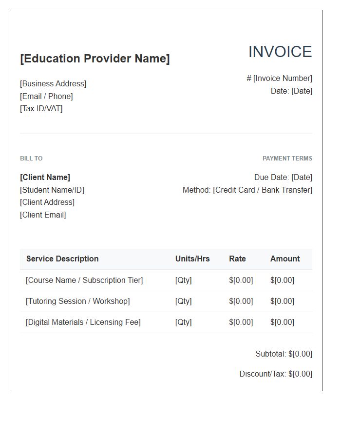 Digital Education Provider Service Invoice Template