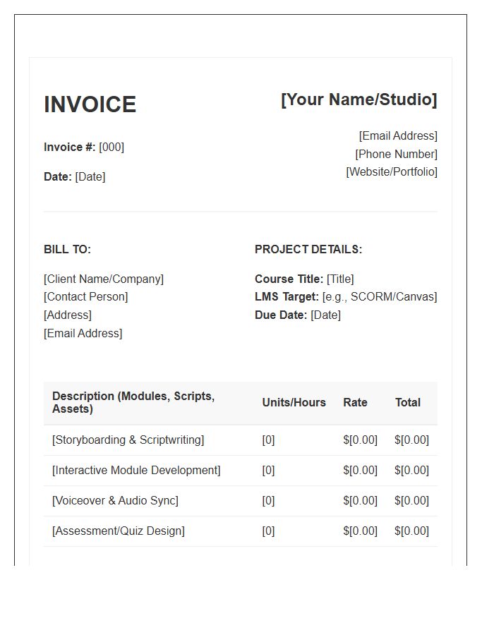 E-Learning Content Creator Invoice Template