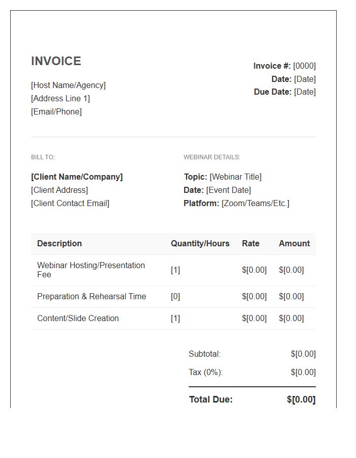 Webinar Host Payment Invoice Template