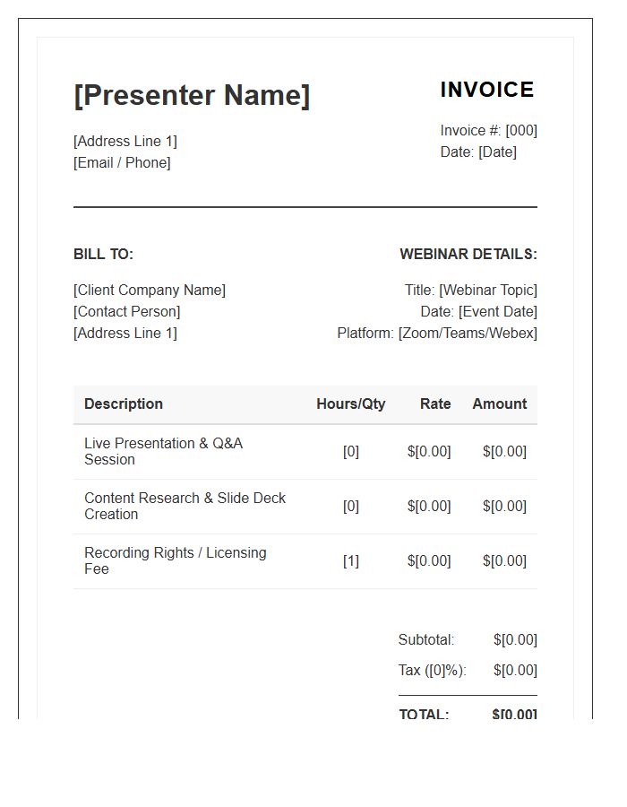 Webinar Presenter Professional Invoice Template