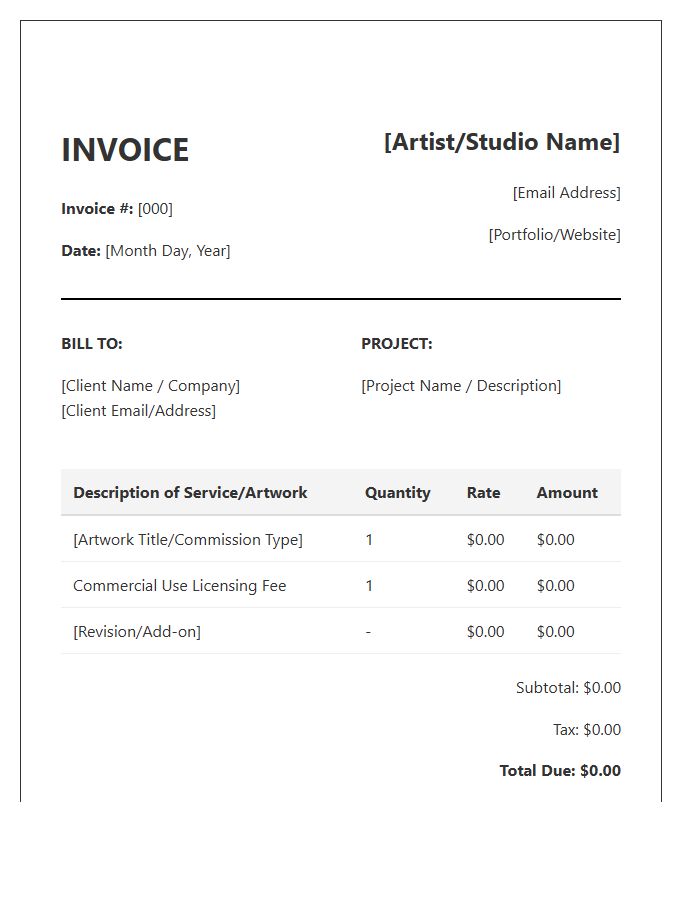 Commercial Rights Art Commission Invoice Template