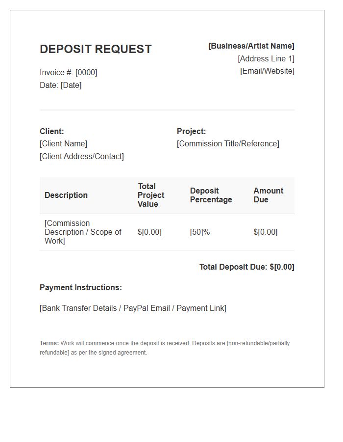 Commission Deposit Request Invoice Template
