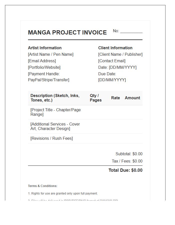 Manga Artist Project Invoice Template