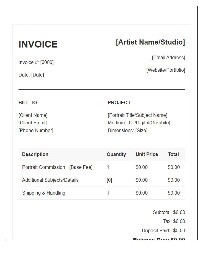 Portrait Commission Payment Invoice Template