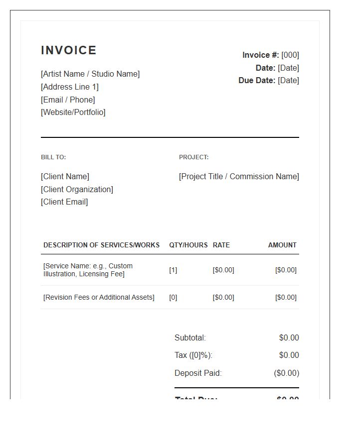 Professional Artist Service Payment Invoice Template