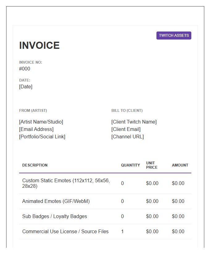 Twitch Emote Service Invoice Template