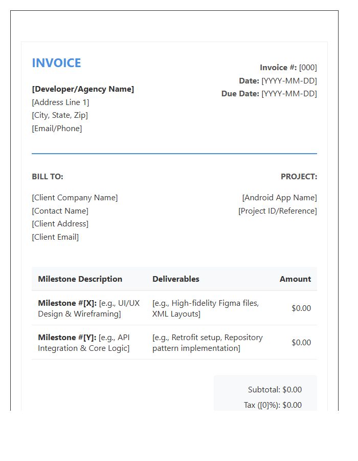 Android Application Project Milestone Invoice Template
