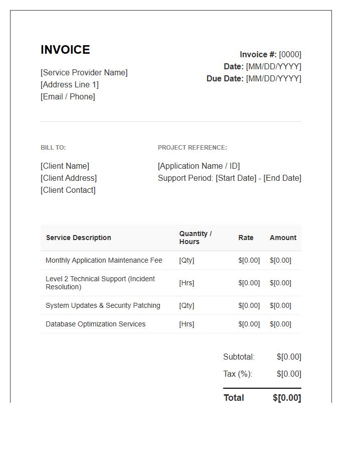 Application Maintenance Support Services Invoice Template