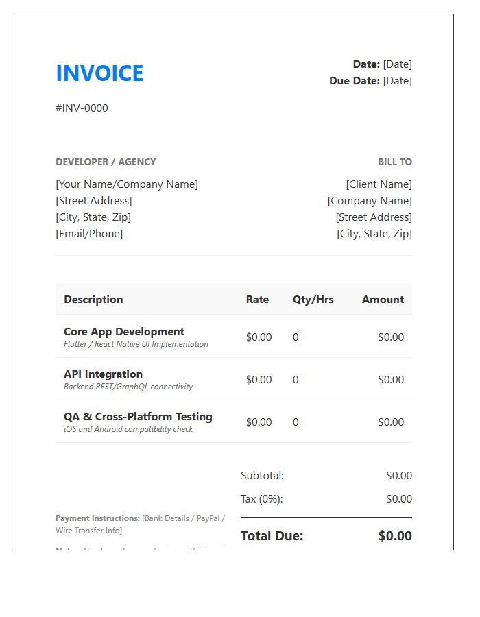 Cross Platform App Development Invoice Template