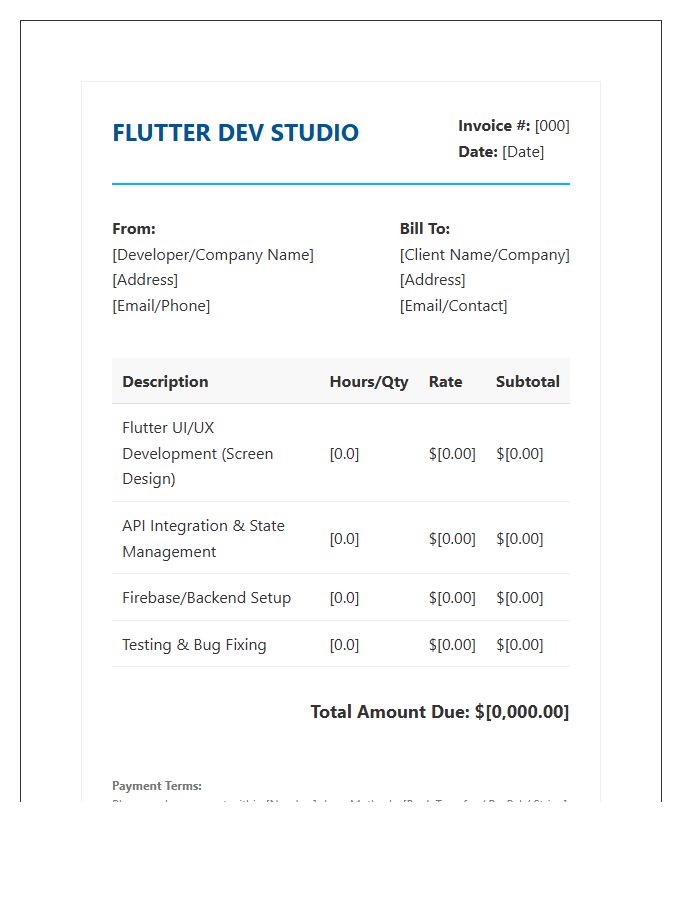 Flutter App Development Billing Invoice Template