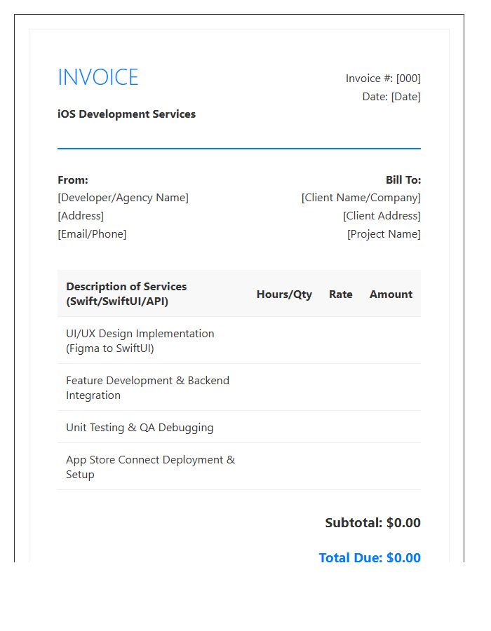 iOS App Development Services Invoice Template