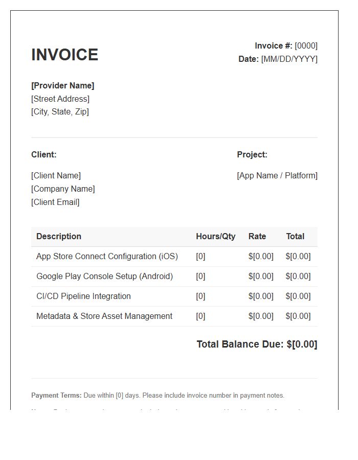Mobile App Deployment Service Invoice Template