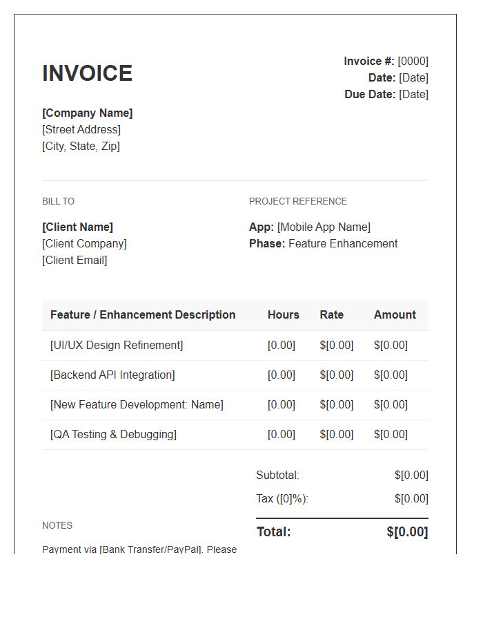 Mobile App Feature Enhancement Invoice Template