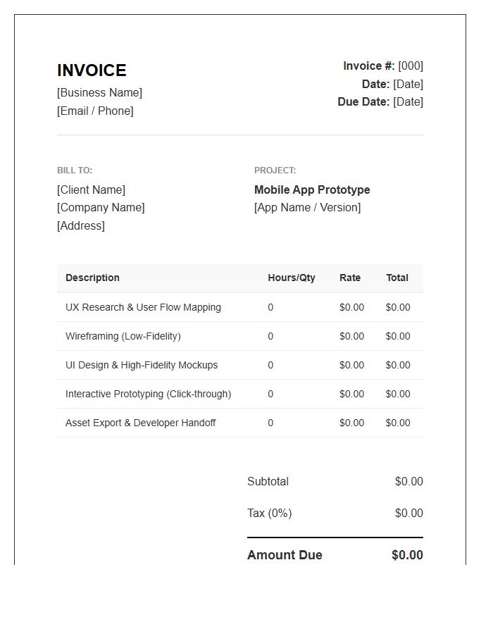 Mobile App Prototype Development Invoice Template