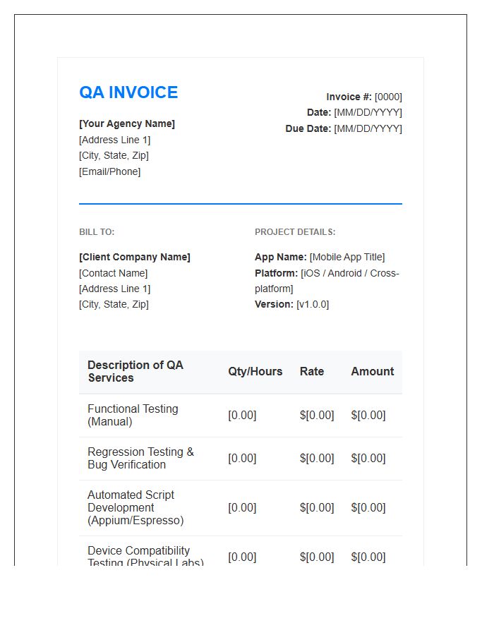 Mobile App Quality Assurance Invoice Template