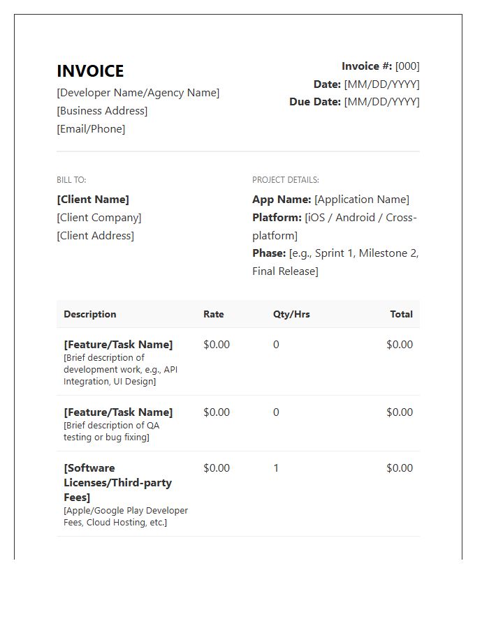 Mobile Software Development Contract Invoice Template