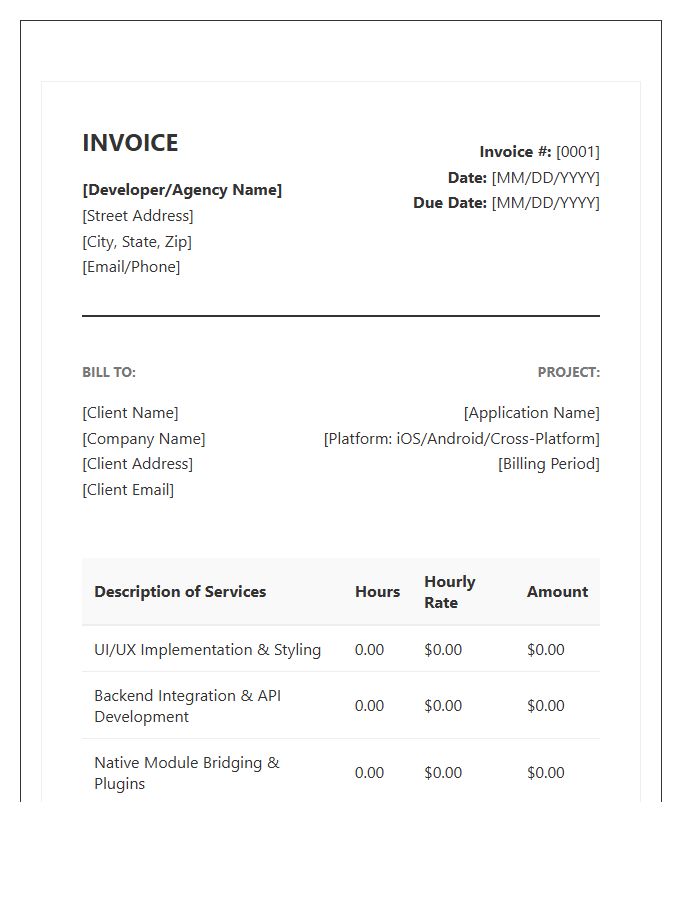 Native Application Development Hourly Invoice Template