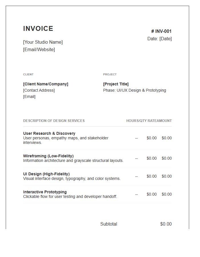 UI UX Design Phase Invoice Template