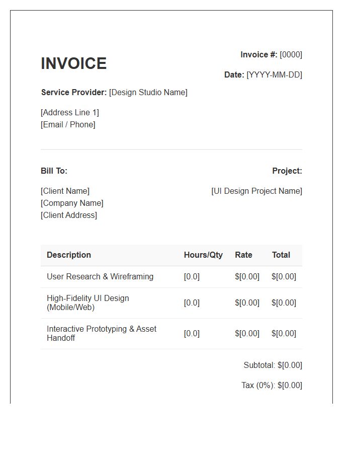 User Interface Design Services Invoice Template