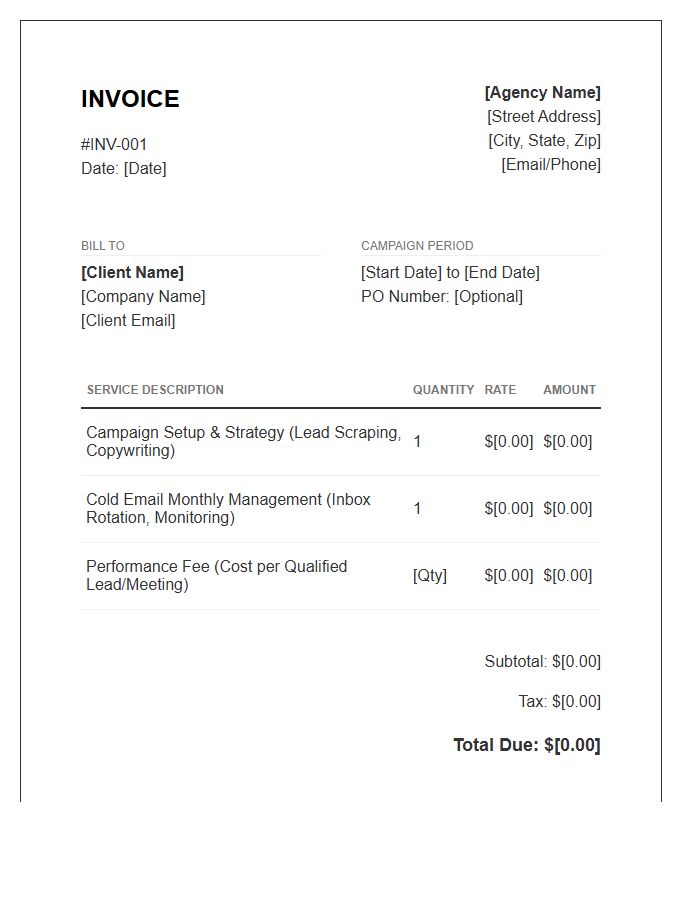 Cold Outreach Email Campaign Invoice Template