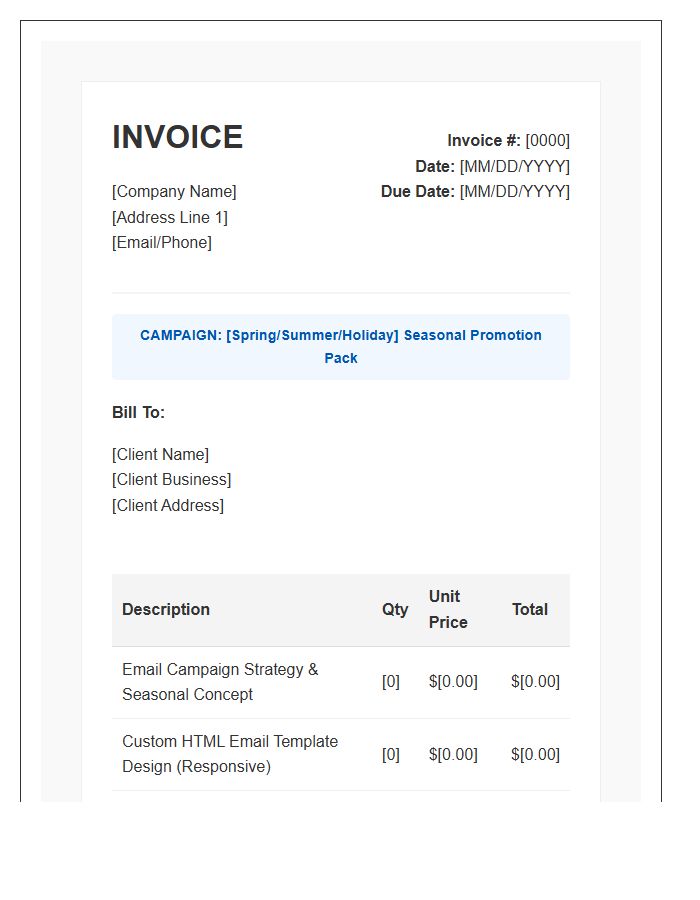 Seasonal Email Marketing Promotion Invoice Template