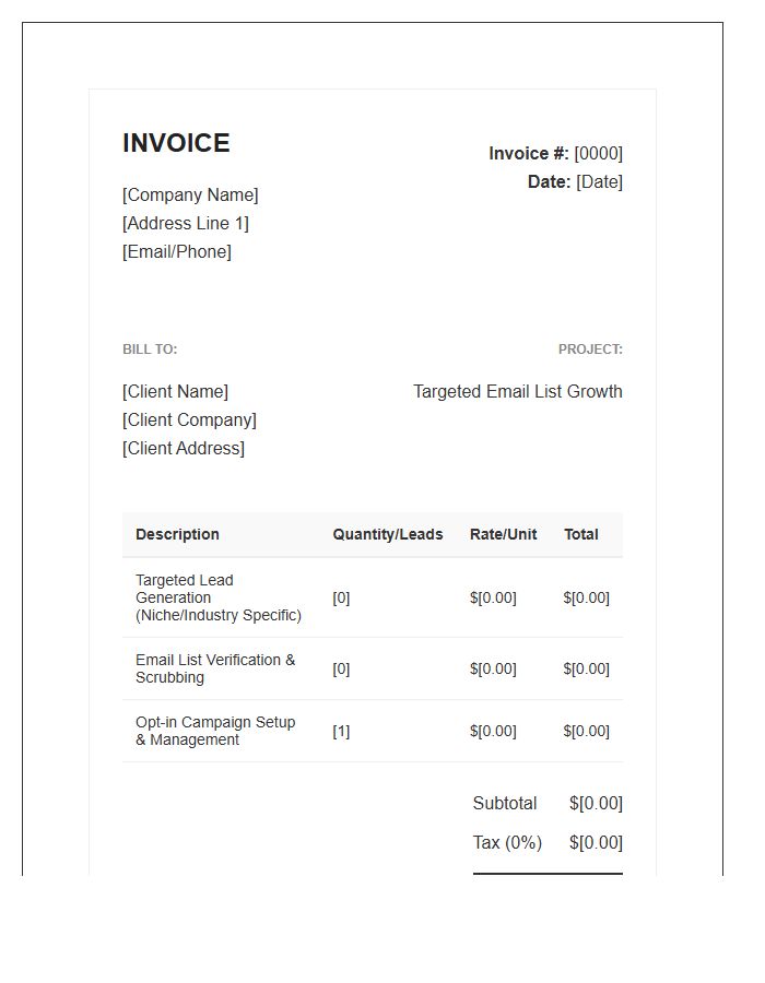 Targeted Email List Growth Invoice Template