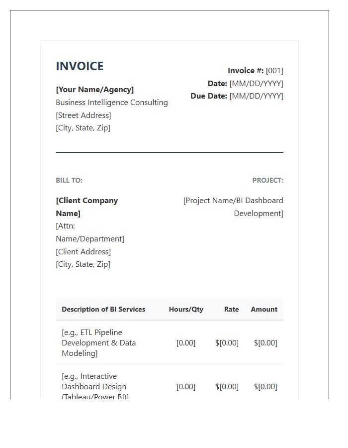Business Intelligence Analyst Professional Invoice Template