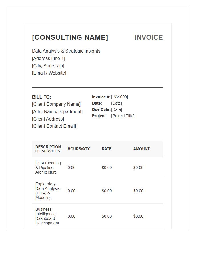 Corporate Data Analysis Consulting Professional Invoice Template