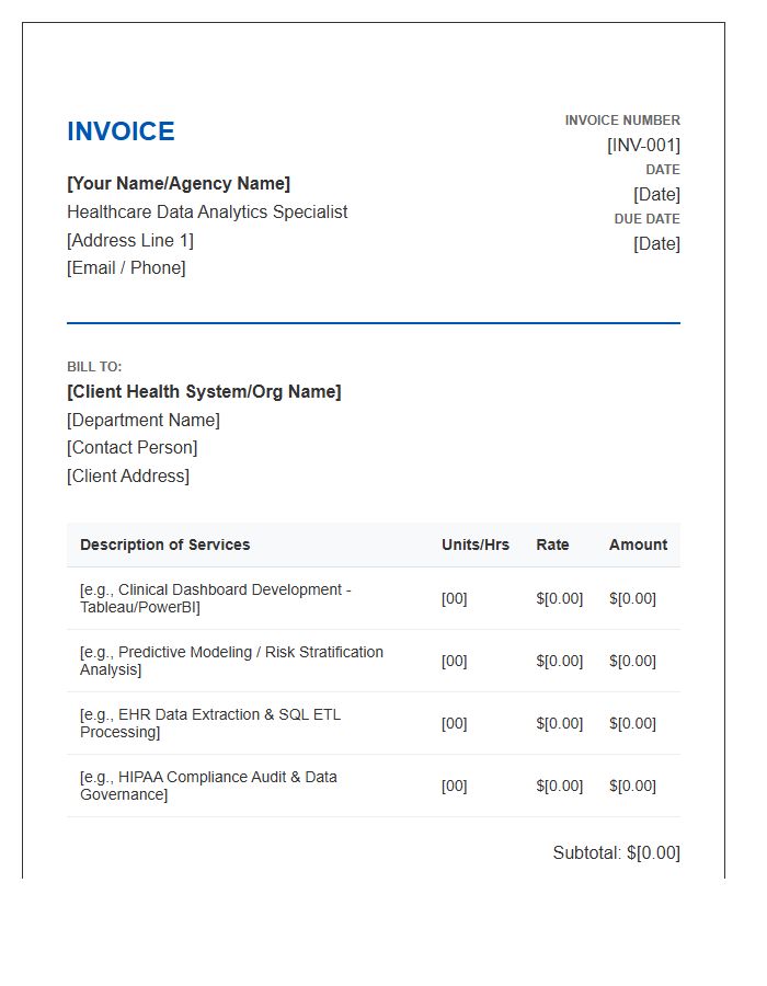 Healthcare Data Analytics Professional Invoice Template