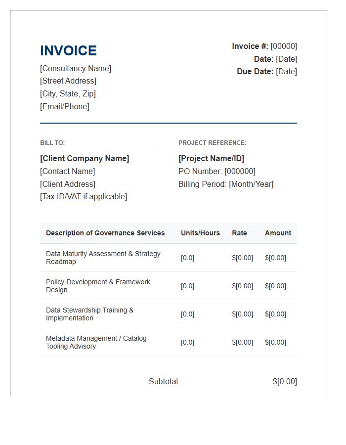 Professional Data Governance Consulting Invoice Template