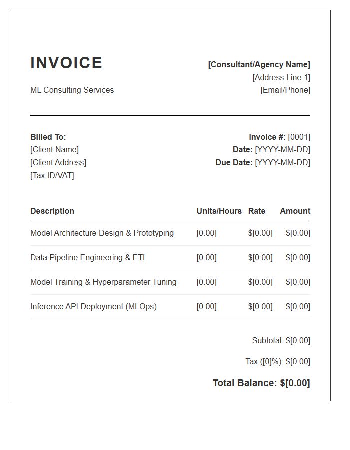 Professional Machine Learning Consulting Invoice Template