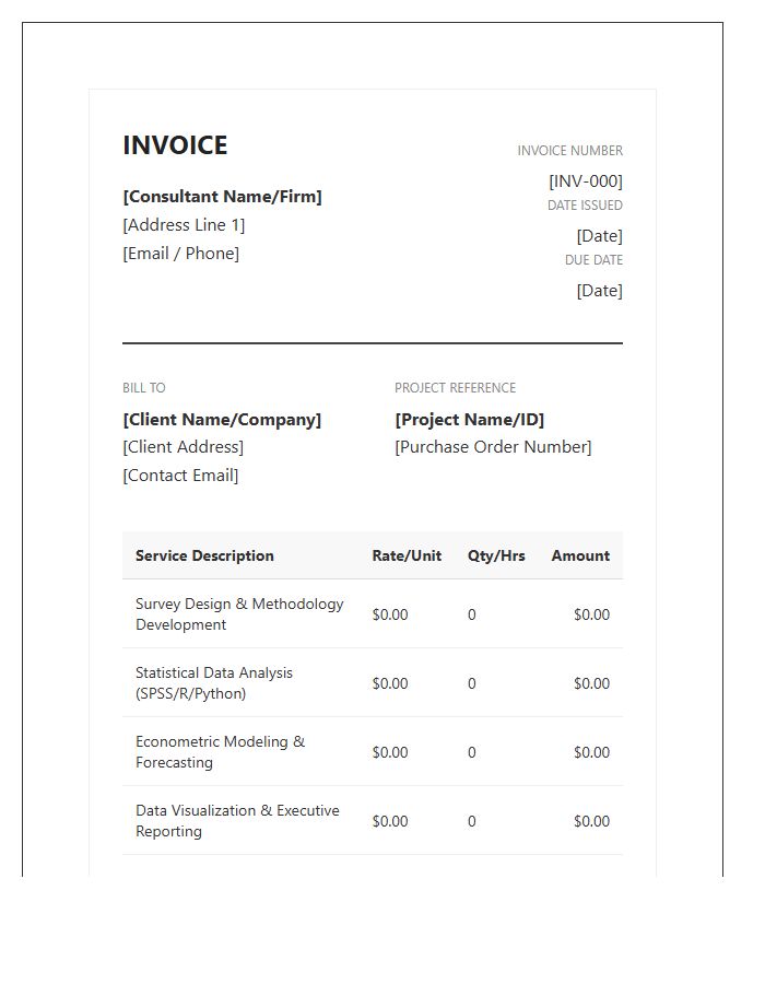 Quantitative Research Consultant Professional Invoice Template